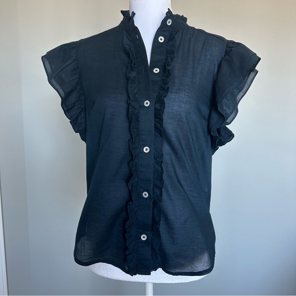 Veronica Beard Tenille Navy Ruffle Trim Blouse. Perfect for Spring. Size Small - Picture 4 of 8